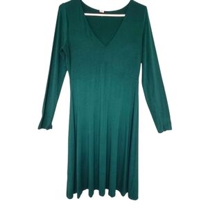 Old Navy Knit V Neck Long Sleeve Emerald Green Midi Dress Women's Sz Med